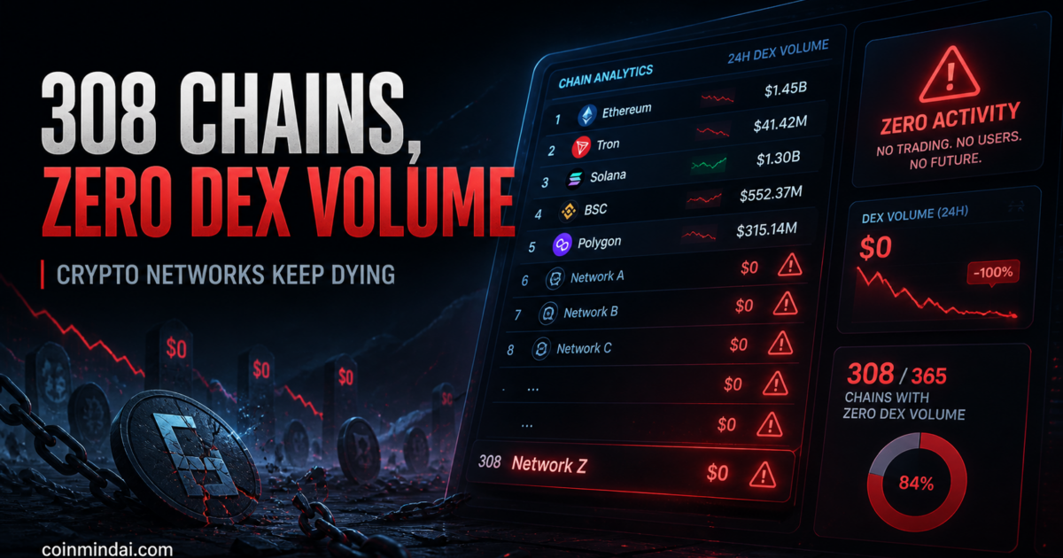 Fresh DeFiLlama data shows that hundreds of blockchain networks recorded no DEX volume in the last 24 hours, highlighting a deeper reset across the crypto market.